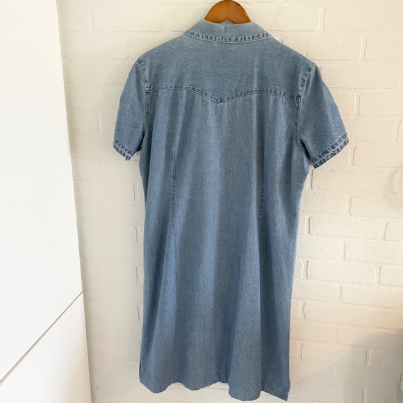 Vintage Mini Shirt Dress Snap down Denim Jean Light wash Embroidery Western XL - Picture 10 of 15